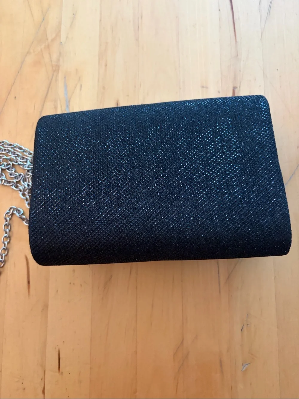 Gunne Sax Black Bow Crossbody Clutch with Silver Chain